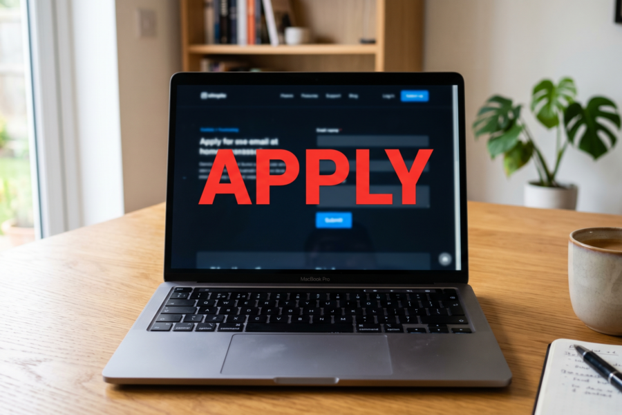 Computer with 'Apply' on screen